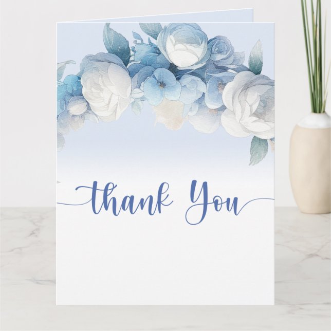 Elegant Dusty Blue Floral Baby Shower Thank You Card (Front)
