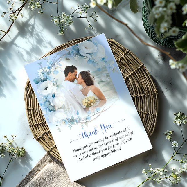 Elegant Dusty Blue Floral Baby Shower Thank You Card (Elegant Dusty Blue Floral Baby Shower Thank You Card)