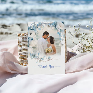 Elegant Dusty Blue Floral Baby Shower Thank You Card