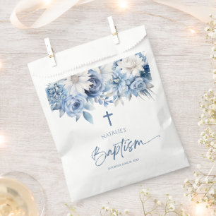 Elegant Dusty Blue Floral Baptism Favour Bags