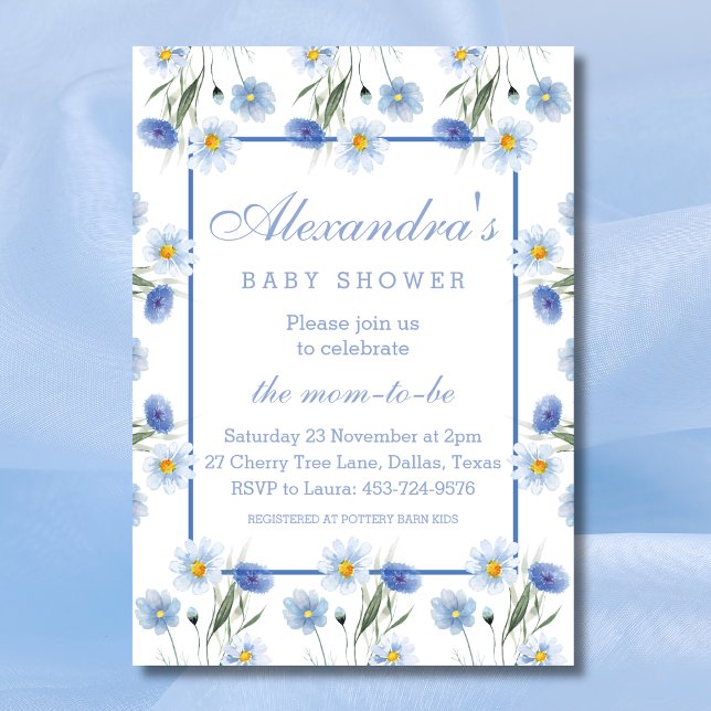 Elegant Dusty Blue Floral Boho Baby Shower Invitation (Creator Uploaded)