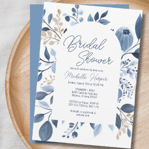 Elegant Dusty Blue Floral Boho Bridal Shower Invitation