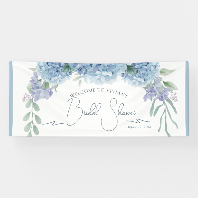 Elegant Dusty Blue Floral Bouquet Bridal Shower Banner (Horizontal)