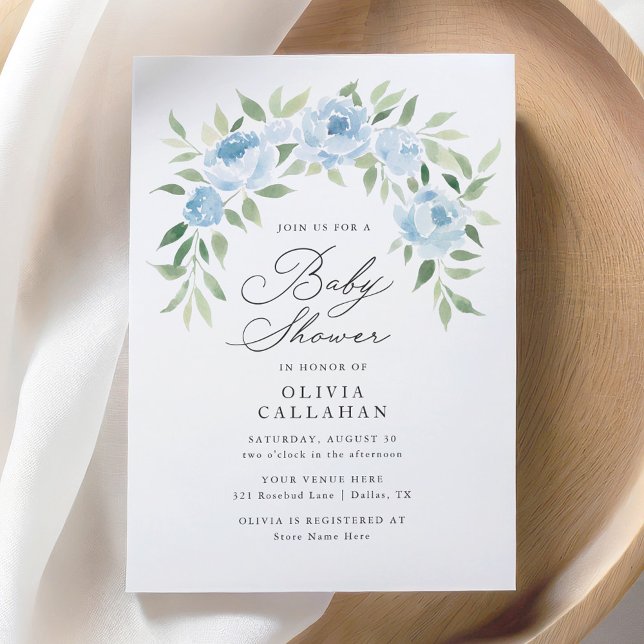 Elegant Dusty Blue Floral Boy Baby Shower Invitation (Creator Uploaded)