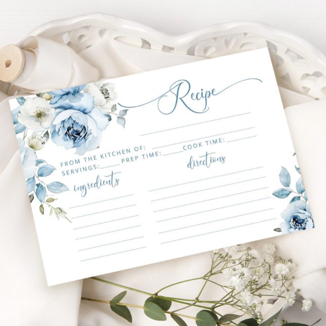 Elegant dusty blue floral bridal recipe card (Creator Uploaded)