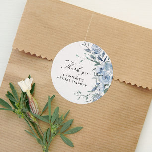 Elegant Dusty Blue Floral Bridal Shower  Classic Round Sticker