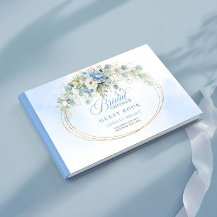 Elegant Dusty Blue Floral Bridal Shower Guest Book