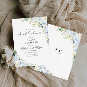 Elegant Dusty Blue Floral Bridal Shower Invitation