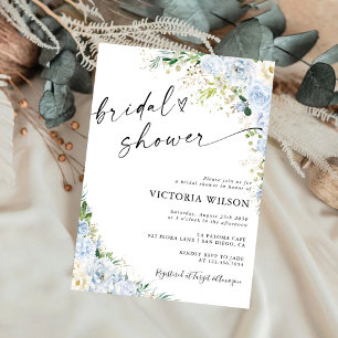 Elegant Dusty Blue Floral Bridal Shower Invitation