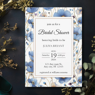 Elegant dusty blue floral Bridal Shower invitation