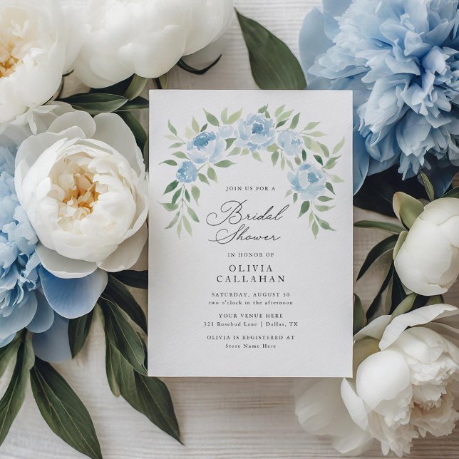 Elegant Dusty Blue Floral Bridal Shower Invitation (Creator Uploaded)