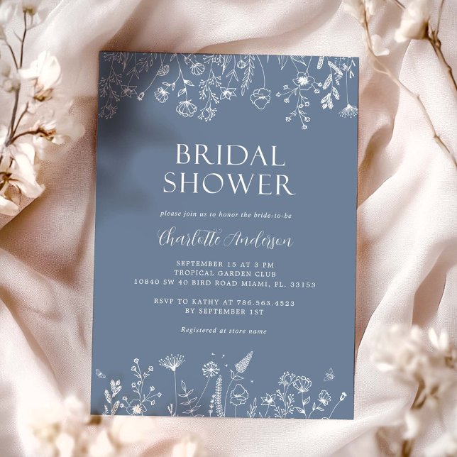 Elegant Dusty Blue Floral Bridal Shower  Invitation (Creator Uploaded)