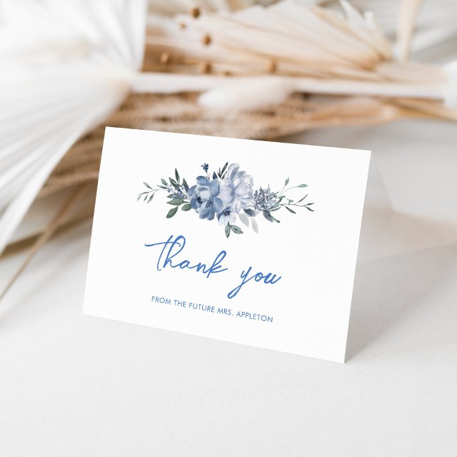 Elegant Dusty Blue Floral Bridal Shower Thank You Card (Creator Uploaded)