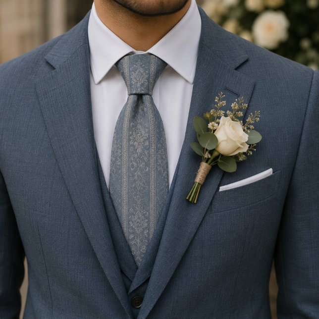 Elegant Dusty Blue Floral Brocade Tie (Creator Uploaded)
