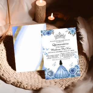 Elegant  Dusty Blue Floral Butterfly  Quinceanera Invitation