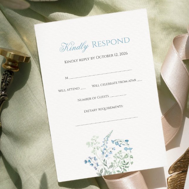 Elegant Dusty blue Floral Calligraphy RSVP Card (Creator Uploaded)