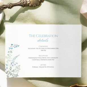Elegant Dusty blue Floral Calligraphy Wedding Enclosure Card