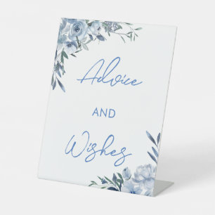 Elegant Dusty Blue Floral Cards and Wishes Sign
