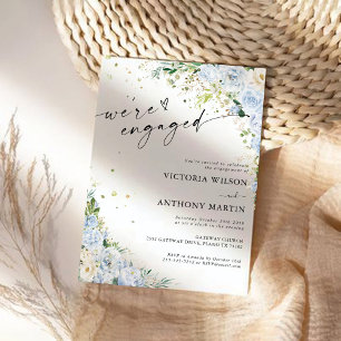 Elegant Dusty Blue Floral Engagement Party Invitation