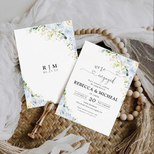Elegant Dusty Blue Floral Engagement Party Invitation