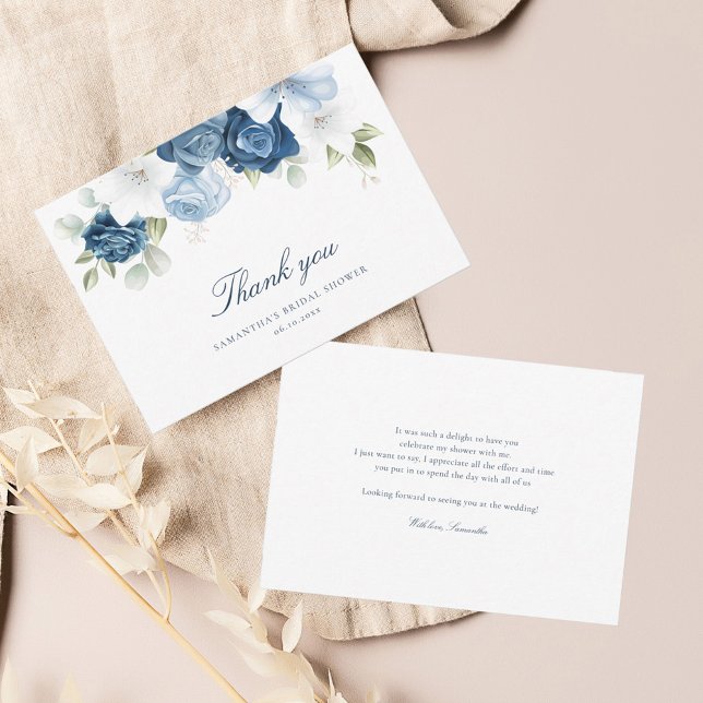 Elegant Dusty Blue Floral Eucalyptus Bridal Shower Thank You Card (Dusty Blue Floral Bridal Shower Thank You Card)