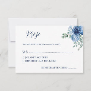Elegant Dusty Blue Floral Eucalyptus Wedding RSVP Card