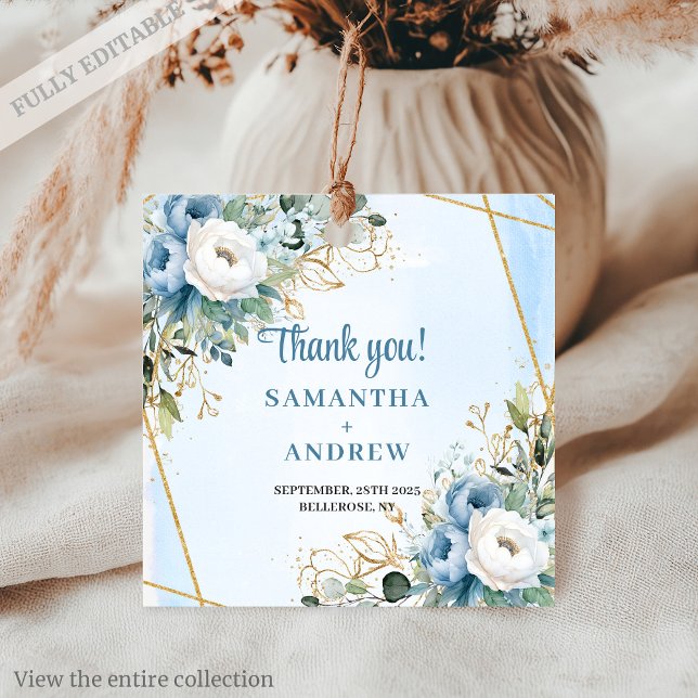 Elegant Dusty Blue Floral Eucalyptus Wedding Tag (Elegant Dusty Blue Floral Eucalyptus Wedding Tag)