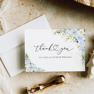 Elegant Dusty Blue Floral Flat Thank You Card