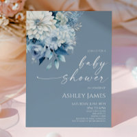 Elegant Dusty Blue Floral Flowers Baby Shower