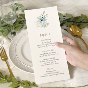 Elegant Dusty Blue Floral for Spring Reception Menu