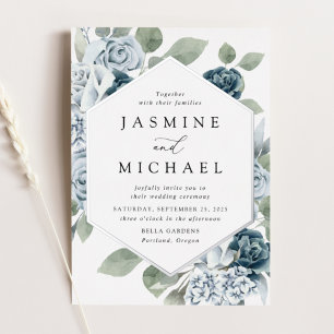 Elegant Dusty Blue Floral Frame Wedding