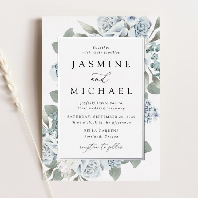 Elegant Dusty Blue Floral Frame Wedding (Creator Uploaded)