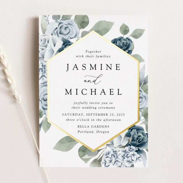 Elegant Dusty Blue Floral Frame Wedding (Creator Uploaded)