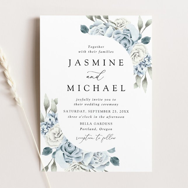 Elegant Dusty Blue Floral Frame Wedding Invitation (Creator Uploaded)