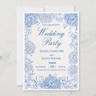 Elegant Dusty Blue Floral Garden Wedding Invitation