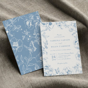 Elegant Dusty Blue Floral Garden Wedding Invitation