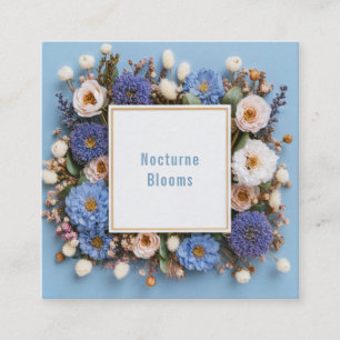 Elegant Dusty Blue Floral Gold Frame Rustic Wreath Square Business Card