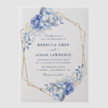 Elegant Dusty Blue Floral Gold Geometric Wedding