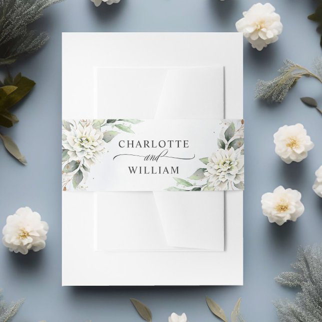 Elegant Dusty Blue Floral Greenery Wedding Invitation Belly Band (Creator Uploaded)
