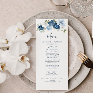 Elegant Dusty Blue Floral Greenery Wedding Menu