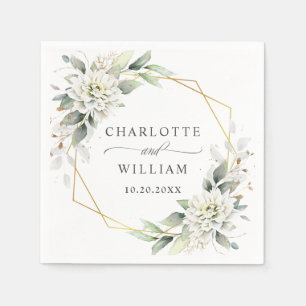 Elegant Dusty Blue Floral Greenery Wedding Paper Napkin