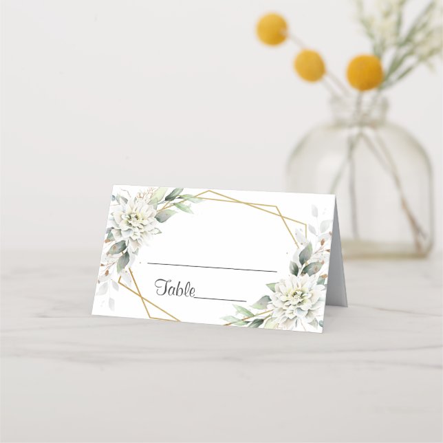 Elegant Dusty Blue Floral Greenery  Wedding Table Place Card (Front)