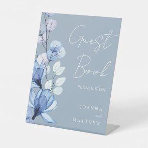 Elegant Dusty Blue Floral Guest Book Pedestal Sign