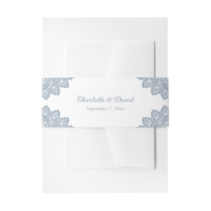 Elegant Dusty Blue Floral Lace Wedding Invitation Belly Band