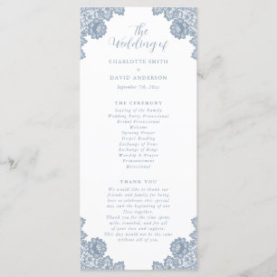 Elegant Dusty Blue Floral Lace Wedding Programme