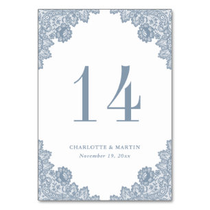 Elegant Dusty Blue Floral Lace Wedding Table Number