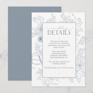 Elegant Dusty Blue Floral Line Art Wedding Details Enclosure Card