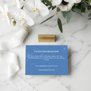 Elegant Dusty Blue Floral Line Art Wedding Details Enclosure Card