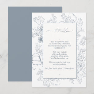 Elegant Dusty Blue Floral Line Art Wedding Details Enclosure Card