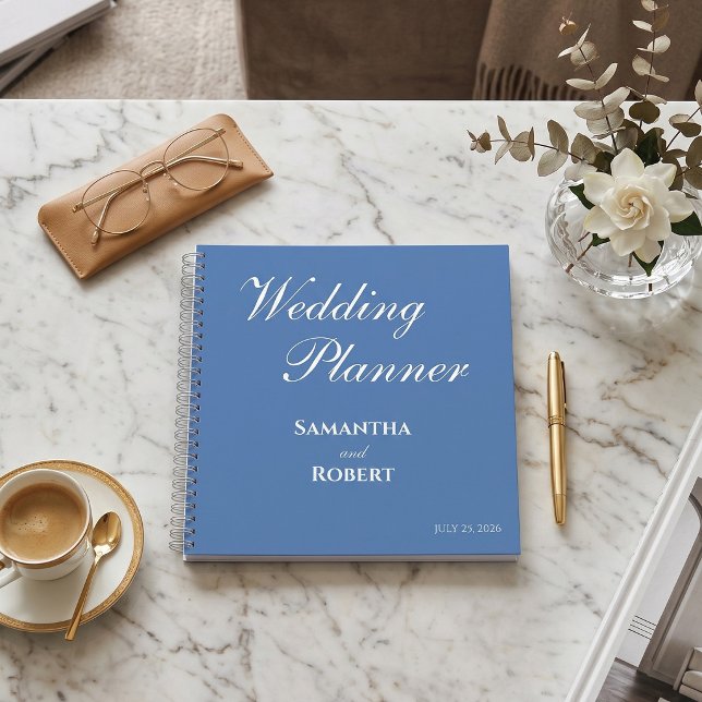 Elegant Dusty Blue Floral Line Art Wedding Planner Notebook (The perfect planning companion! 💙 Custom dusty blue wedding planner book.)